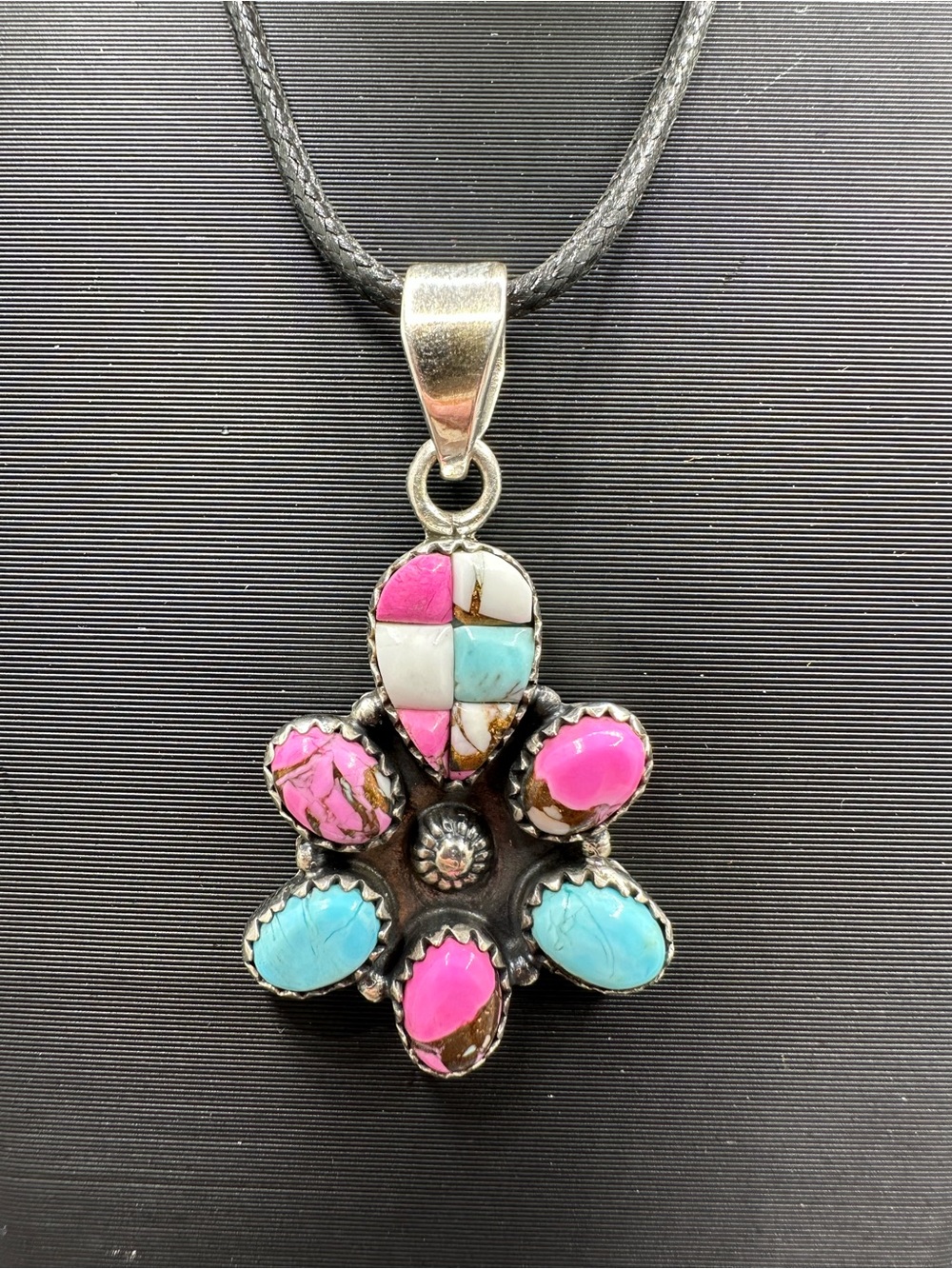 Cotton Candy Dahlia Turquoise Cobblestone Sterling Silver 925 Necklace Pendant